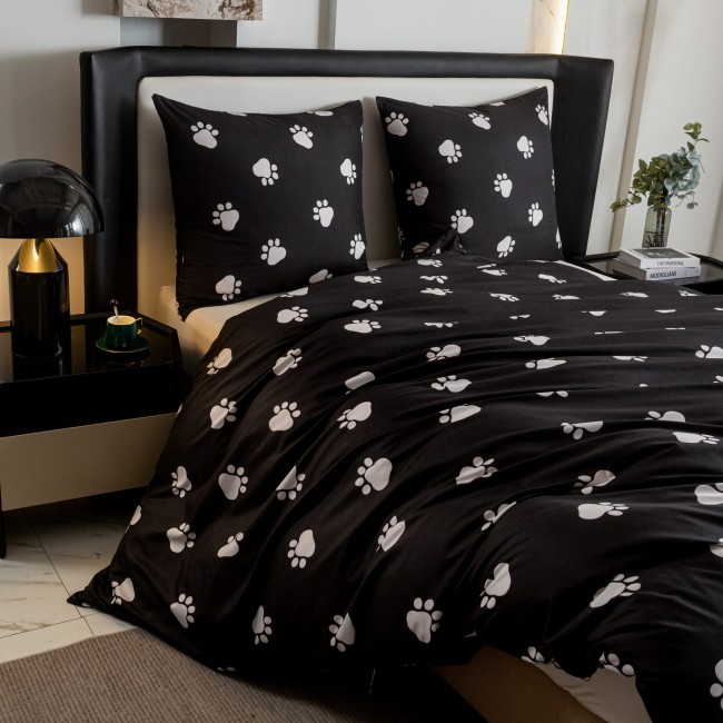 POSCIEL BAWELNIANA 140x200 CZARNA DLA DZIECI LAPKI PSA   BAWELNA COTTON MARKET SUPER JAKOSC