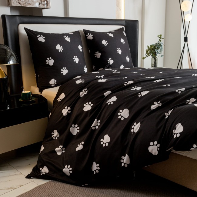 POSCIEL BAWELNIANA 140x200 CZARNA DLA DZIECI LAPKI PSA   BAWELNA COTTON MARKET SUPER JAKOSC