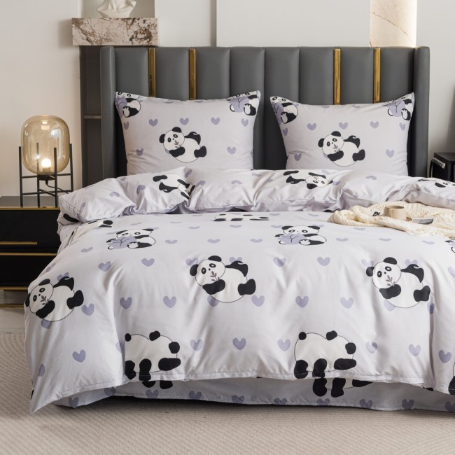 Komplet Poscieli Dwuosobowej Panda  200x200 z 2 Poszewkami 70x80 bawelna bawelniana 100% panda bialo czarna
