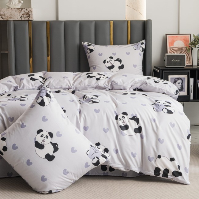 Komplet Poscieli Dwuosobowej Panda  200x200 z 2 Poszewkami 70x80 bawelna bawelniana 100% panda bialo czarna