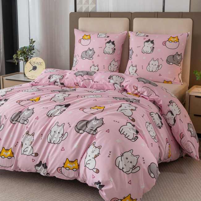 Komplet Poscieli Dwuosobowej Kotki 2 140x200 z 2 Poszewkami 70x80 bawelna 100% bawelniana kotki zwierzeta