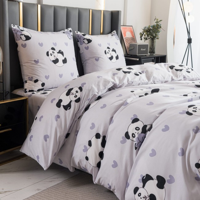 Komplet Poscieli Dwuosobowej Panda 160x200 z 2 Poszewkami 70x80 bawelna 100% bawelniana szara zwierzatka