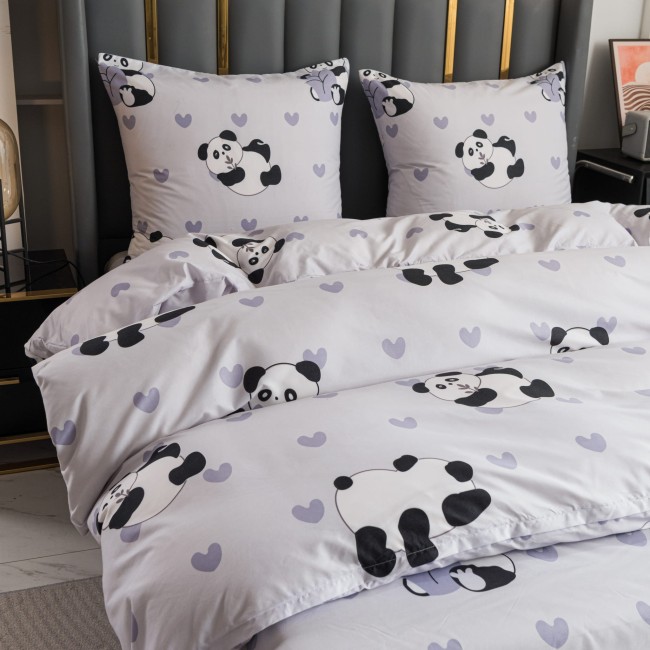 Komplet Poscieli Dwuosobowej Panda 160x200 z 2 Poszewkami 70x80 bawelna 100% bawelniana szara zwierzatka
