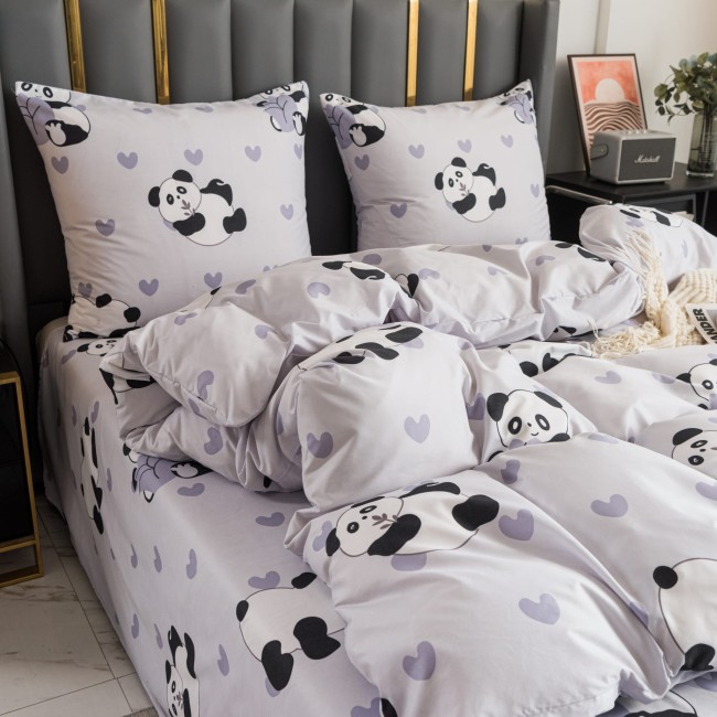 Komplet Poscieli Dwuosobowej Panda 160x200 z 2 Poszewkami 70x80 bawelna 100% bawelniana szara zwierzatka
