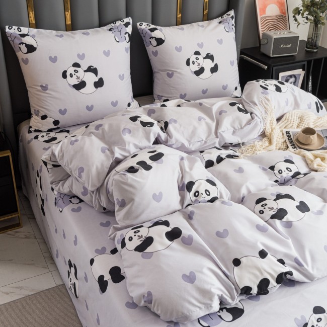 Komplet Poscieli Dwuosobowej Panda 160x200 z 2 Poszewkami 70x80 bawelna 100% bawelniana szara zwierzatka