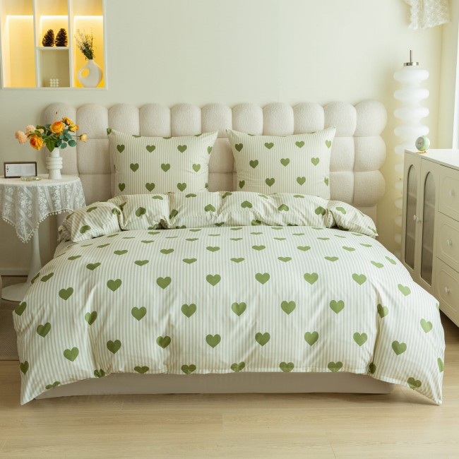 Komplet Poscieli Dwuosobowe Serduszka zielone i paski 220x200 z 2 Poszewkami 70x80 super jakosc 100% bawelna