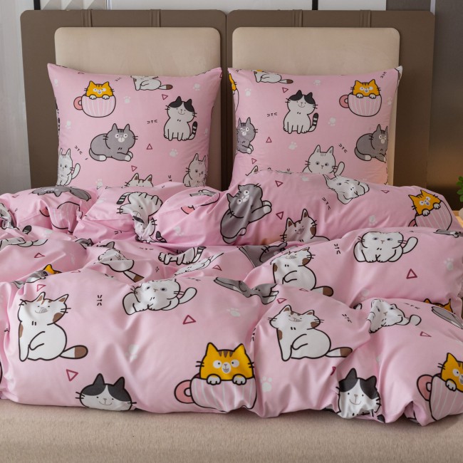 Komplet Poscieli Dwuosobowej Kotki 220x200 z 2 Poszewkami 70x80 bawelna 100% bawelniana koty zwierzeta kolorowa posciel