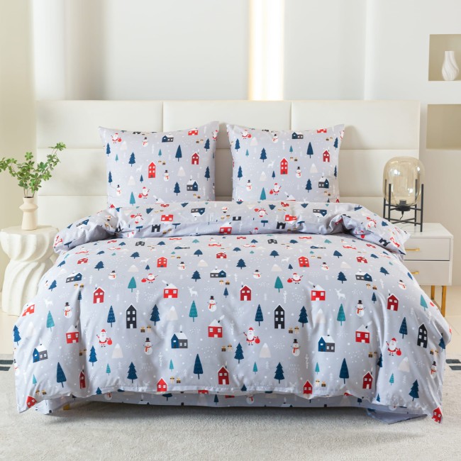 Komplet Poscieli Dwuosobowej Swiateczna Szara 200x200 z 2 Poszewkami 70x80 bawelna 100% dobra jakosc
