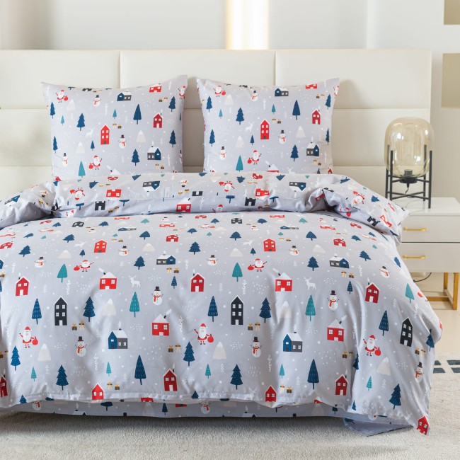 Komplet Poscieli Dwuosobowej Swiateczna Szara 200x200 z 2 Poszewkami 70x80 bawelna 100% dobra jakosc
