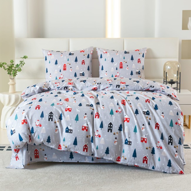 Komplet Poscieli Dwuosobowej Swiateczna Szara 200x200 z 2 Poszewkami 70x80 bawelna 100% dobra jakosc