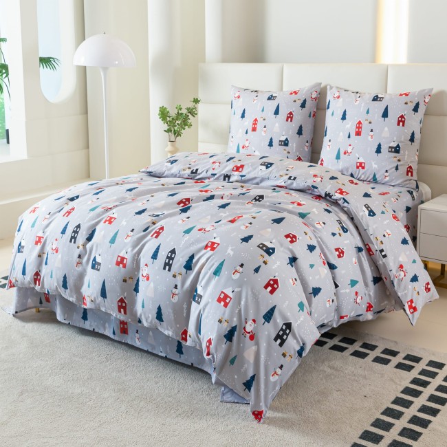 Komplet Poscieli Dwuosobowej Swiateczna Szara 200x200 z 2 Poszewkami 70x80 bawelna 100% dobra jakosc