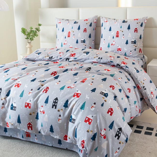 Komplet Poscieli Dwuosobowej Swiateczna Szara 200x200 z 2 Poszewkami 70x80 bawelna 100% dobra jakosc