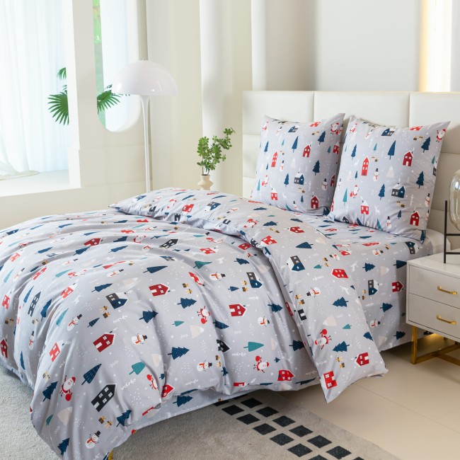 Komplet Poscieli Dwuosobowej Swiateczna Szara 200x200 z 2 Poszewkami 70x80 bawelna 100% dobra jakosc