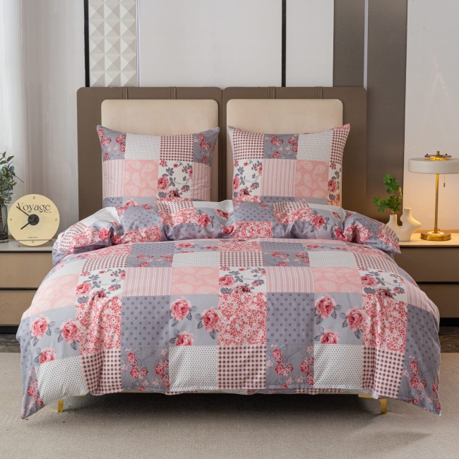 stylowa-posciel-140x200-wzor-krata-i-kwiaty-cotton-market bawełniana pościel