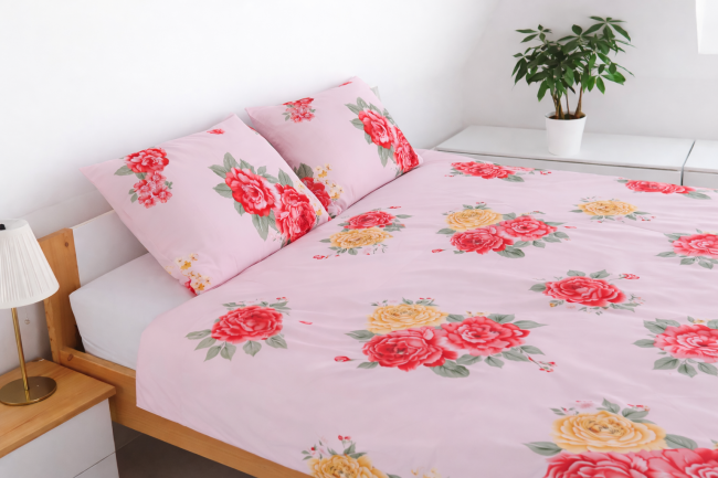 POSCIEL BAWELNIANA 200x200 KWIATY ROZA -elegancka-posciel-200x200-w-czerwone-roze-cotton-market