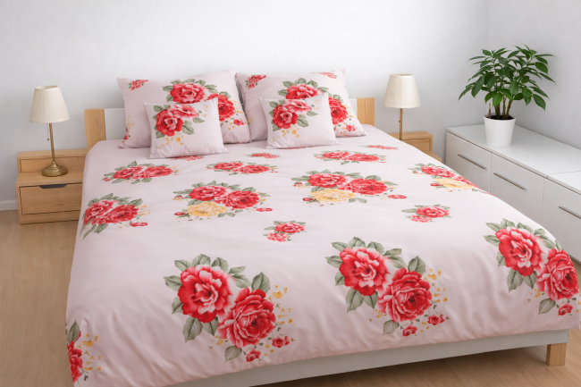 POSCIEL BAWELNIANA 200x200 KWIATY ROZA -elegancka-posciel-200x200-w-czerwone-roze-cotton-market