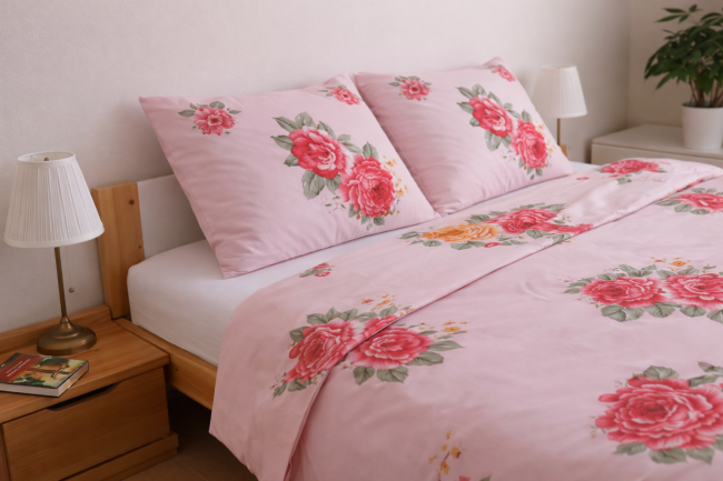 POSCIEL BAWELNIANA 200x200 KWIATY ROZA -elegancka-posciel-200x200-w-czerwone-roze-cotton-market
