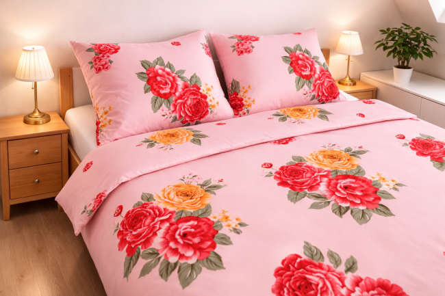 POSCIEL BAWELNIANA detal-nadruku-kwiatowego-roze-na-miekkiej-poscieli-220x200