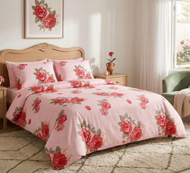 POSCIEL BAWELNIANA detal-nadruku-kwiatowego-roze-na-miekkiej-poscieli-220x200