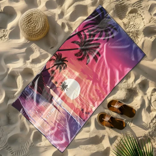 recznik plazowy, mikrofibra, 180x100, plaza, Retro Sunset, zachod slonca