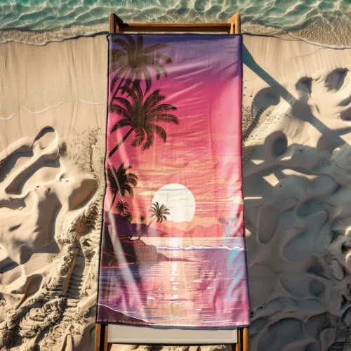 recznik plazowy, mikrofibra, 180x100, plaza, Retro Sunset, zachod slonca