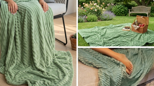 Koc polarowy FALA 220x240 pistacjowy, ogrodowy , pinkikowy, na ogrod, na tara, na trawe, na piknik, pled, mata , kolor pistacja-2