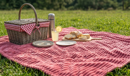 Koc polarowy FALA 170x210 kremowy, ogrodowy , pinkikowy, na ogrod, na tara, na trawe, na piknik, pled, mata -5