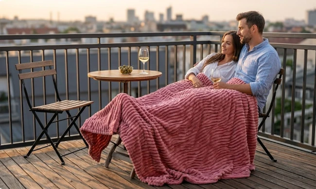 Koc polarowy FALA 170x210 kremowy, ogrodowy , pinkikowy, na ogrod, na tara, na trawe, na piknik, pled, mata -5