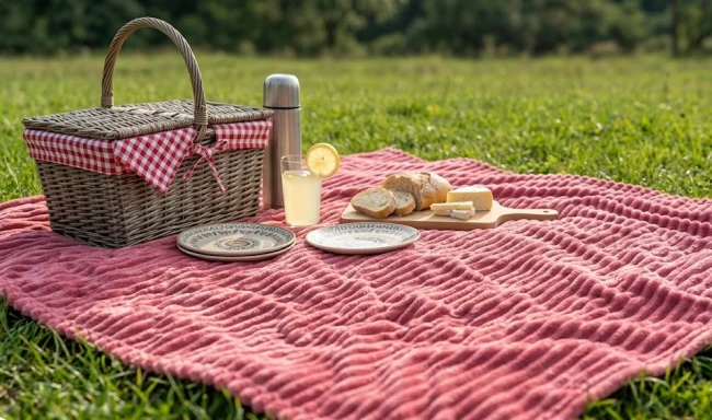 Koc polarowy FALA 170x210 kremowy, ogrodowy , pinkikowy, na ogrod, na tara, na trawe, na piknik, pled, mata -5