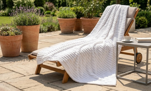 koc polarowy fala 220x240 cm bialy  ,ogrodowy , pinkikowy, na ogrod, na taras, na trawe, na piknik, pled, mata -7