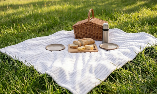 koc polarowy fala 220x240 cm bialy  ,ogrodowy , pinkikowy, na ogrod, na taras, na trawe, na piknik, pled, mata -7