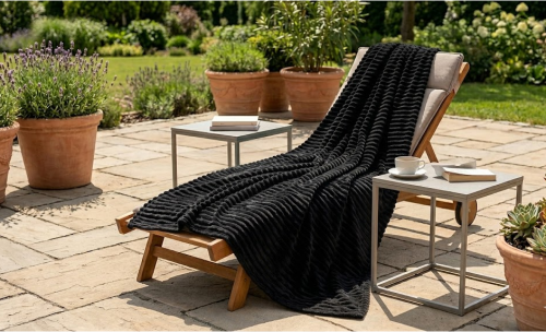 Koc polarowy FALA 220x240 kremowy, ogrodowy , pinkikowy, na ogrod, na taras, na trawe, na piknik, pled, mata -2