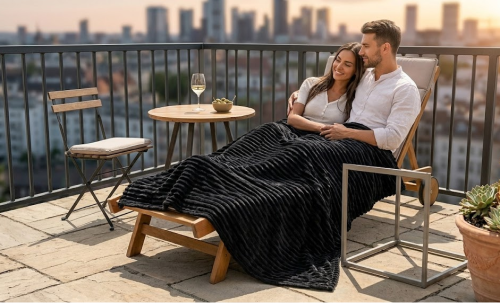 Koc polarowy FALA 220x240 kremowy, ogrodowy , pinkikowy, na ogrod, na taras, na trawe, na piknik, pled, mata -2