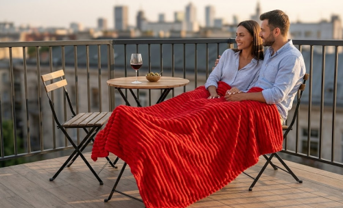 Koc polarowy FALA 220x240 czerwony, ogrodowy , pinkikowy, na ogrod, na tara, na trawe, na piknik, pled, mata -5