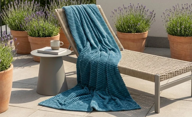 Koc polarowy FALA 170x210 niebieski, ogrodowy , pinkikowy, na ogrod, na tara, na trawe, na piknik, pled, mata