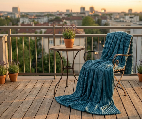 Koc polarowy FALA 170x210 niebieski, ogrodowy , pinkikowy, na ogrod, na tara, na trawe, na piknik, pled, mata