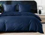Komplet Pościeli z Adamaszku 160x200 Granatowa, Bawełna Premium + Prześcieradło