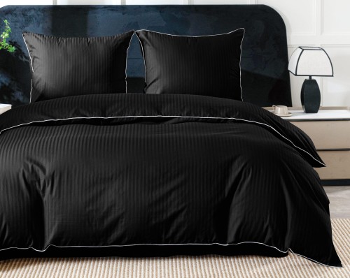 komplet poscieli, posciel, bawelna 100%, adamaszek premium, czarna, 160x200