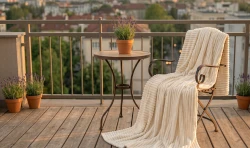 Koc Polarowy FALA 170x210 Kremowy, Narzuta na Taras i Balkon