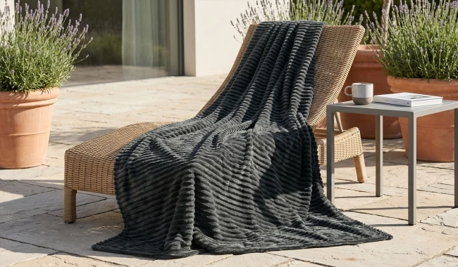 Koc polarowy FALA 220x240 szary, ogrodowy , pinkikowy, na ogrod, na tara, na trawe, na piknik, pled, mata -2