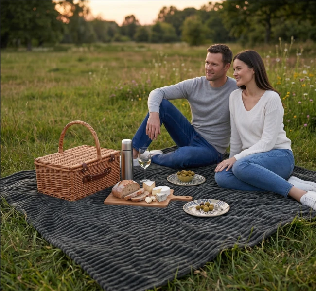 Koc polarowy FALA 220x240 szary, ogrodowy , pinkikowy, na ogrod, na tara, na trawe, na piknik, pled, mata -2