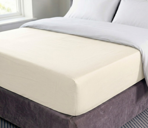 przescieradlo bawelniane z gumka 160x20 ecru, zakladka 25cm, premium, bawelna 100%, kremowe