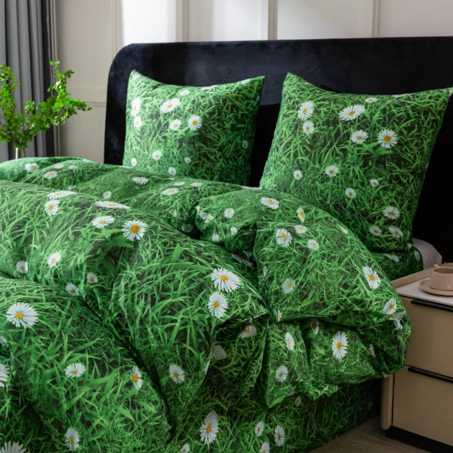 energetyczna-zielona-posciel-160x200-motyw-stokrotki-cotton-market