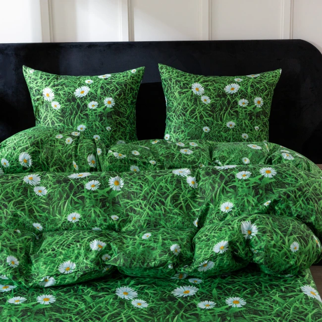 energetyczna-zielona-posciel-140x200-motyw-stokrotki-cotton-market