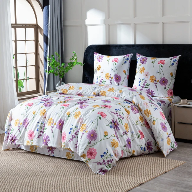 KOMPLET POŚCIEL 220x200 + 2 poszewki 70x80 MALOWANE KWIATY