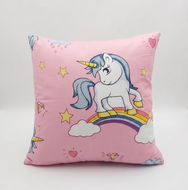 poszewka 40x40 jednorozce little unicorn tecza rozowy serduszka   bawelniana poszewka na jasiek cotton market