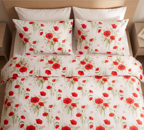 nowoczesna-posciel-140x200-motyw-botaniczny-maki cotton-market