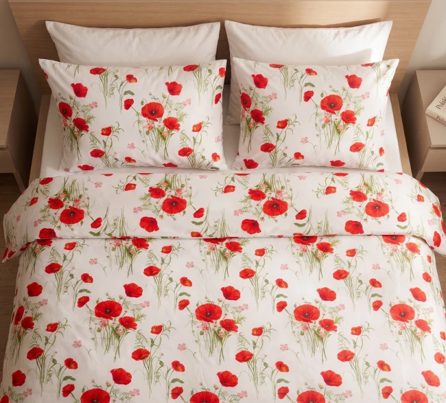 nowoczesna-posciel-140x200-motyw-botaniczny-maki cotton-market