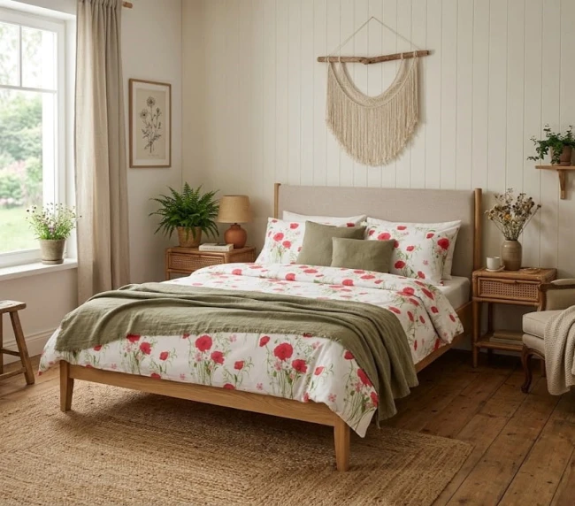 nowoczesna-posciel-140x200-motyw-botaniczny-maki cotton-market