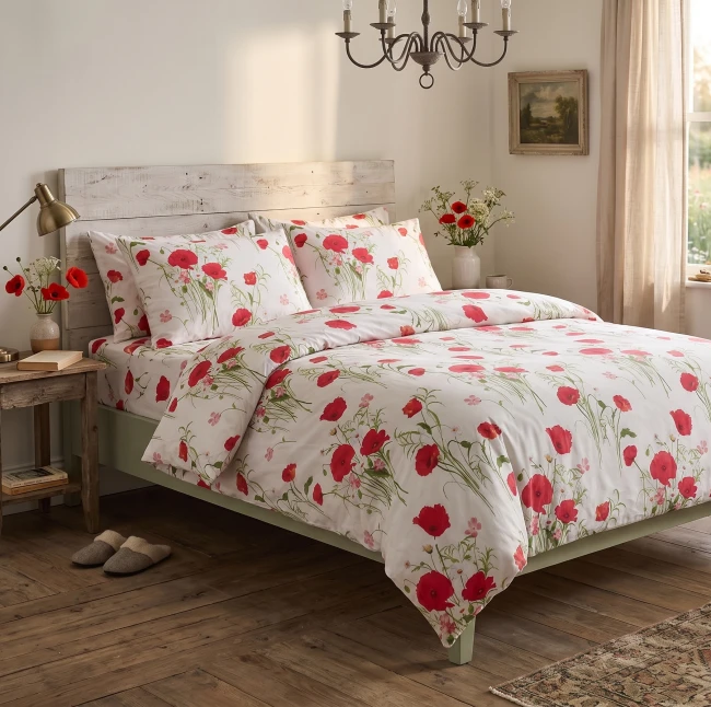 nowoczesna-posciel-140x200-motyw-botaniczny-maki cotton-market